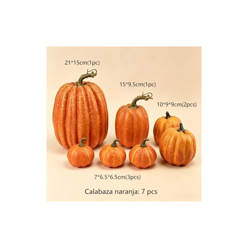 7 Calabazas Artificiales, Calabazas Decorativas de Halloween