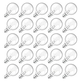 Meconard G40 Replacement Light Bulbs, E12 Candelabra Screw Base 5watt Dimmable Clear Glass Globe Incandescent Bulbs for Indoor Outdoor String Lights,Warm White,25Pack