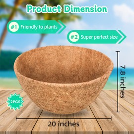 Riare 2 Pack 20 Inch Round Coco Liners Replacement- 100% Natural Coconut Coir Liners for Hanging Baskets, Garden Flower Vegetables Planter Pot, Window Box, Fence, Decks