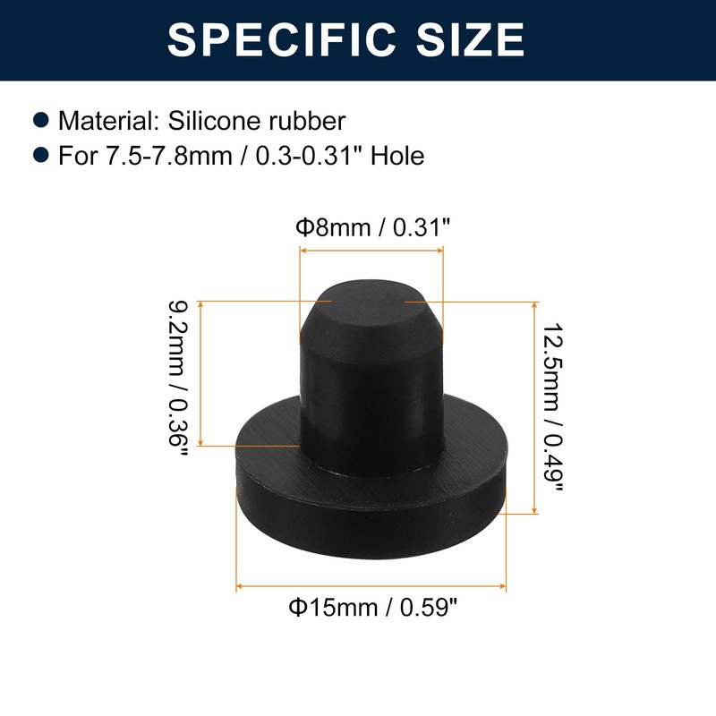 sourcing map 16 Pieces Black Rubber Stopper, 8mm Plug Holes