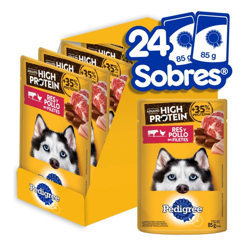 Pack Sobres Pedigree High Protein Perro Adulto Res Y Pollo