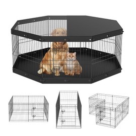 VEVOR Foldable Metal Dog Exercise Pen, Pet Playpen Dog Fence for Camping with Top Cover and Bottom Pad, 24" H 8 Panels, Puppy Crate Kennel Indoor Outdoor for Medium Dogs, Both for Home&Yard