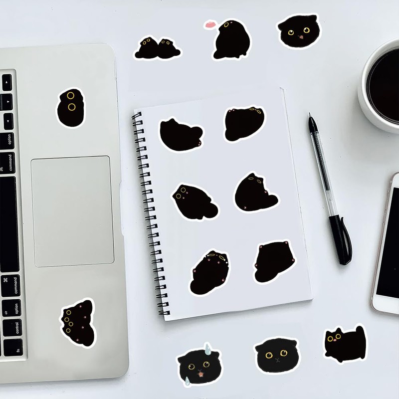 100pcs Cute Black Cat Stickers Kawaii Small Stickers Decorative Masking