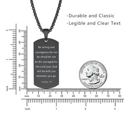 Rnivida Men's Black Bible Verse Cross Tag Pendant Necklace, Stainless Steel Joshua 1:9 Neckless Be strong and Courageous Religious Christian Gift for Men