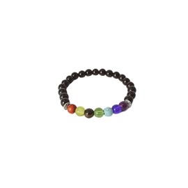 Pulsera de 7 Chakras con piedras de colores tipo esfera de 7 mm de diámetro, diseño brillante y confortable para hombre y mujer, incluye cajita de regalo.