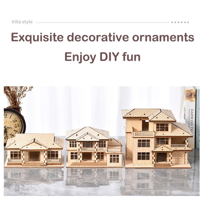 3D Wooden Puzzles for Adults,DIY Color Modern Villa Wooden Model