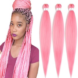 BALINGHAIR Pre Stretched Braiding Hair Light Pink Braiding Hair Yaki Texture Hot Water Setting Professional Braids Hair 26 Inch(Light Pink-3Pcs)