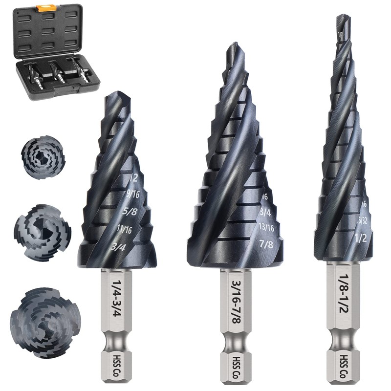 Matework M35 Cobalt Step Drill Bit Set, Four Spiral Flute