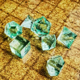 Bescon Crystal Clear (Unpainted) Sharp Edge DND Dice Set of 7, Razor Edged Polyhedral D&D Dice Set for Dungeons and Dragons Role Playing Games, Mint Green Colour