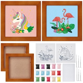 INFUNLY 2 Set DIY Flamingo Needle Felt Craft Set Pegasus Picture Frame Needle Felt Set for Beginners Needle Felting Starter Set with Picture Frame Wool Felt Painting Set for Crafts Home Decoration
