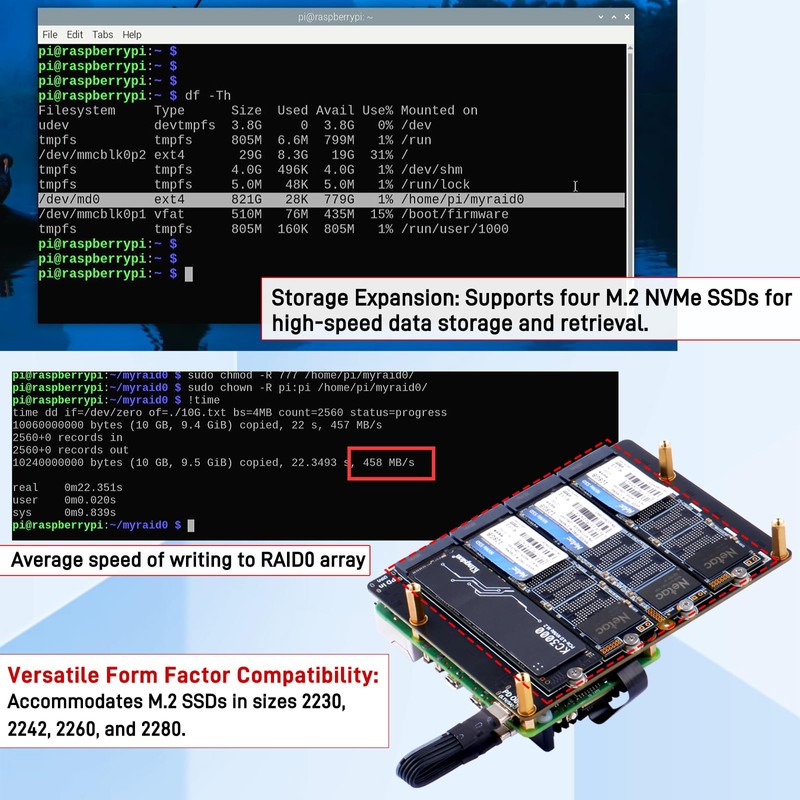 GeeekPi N16 Quad M.2 M-Key NVMe SSD HAT for Raspberry