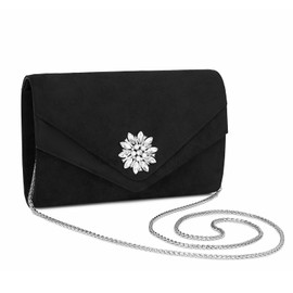 Miss Lulu Women's Clutches, Diamond Clutch Bags Suede Ladies Evening Bag Purse Handbag Cross Body Wedding Party Chain Strap