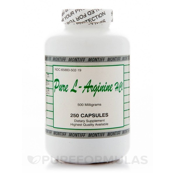 Pure L-Arginine HCL 500 mg - 250 Capsules by Montiff