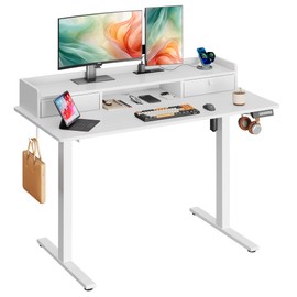 DEVAISE 48×24 Inch Electric Standing Desk with 2 Drawers, Adjustable Height Widened Stand Up Desk with Storage Shelf, Sit to Stand Desk for Home Office