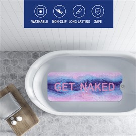 Pink Blue Bathtub Mat Non Slip 40x16in Extra Long Marble Bath Mat for Tub Funny Quotes Anti Slip Shower Mat for Bathroom with Large Drain Holes and Suction Cups Quality Bath Mats and Bathtub Decor