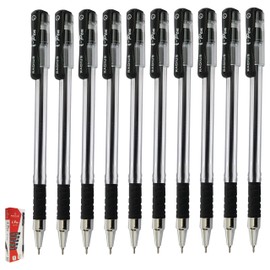 RADIUS i-Pen Ballpoint Pens, Fine Point (0.7mm), BLACK, Pack of 10, Smooth Ball Pens, Nickel Tip, Rubber Grip, Bright Ink, Every-day Writing pens