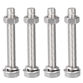 sourcing map M8 x 55mm Hex Head Screws Bolts, Nuts, Flat & Lock Washers Kits, 304 Stainless Steel Fully Thread Hexagon Bolts 4 Sets