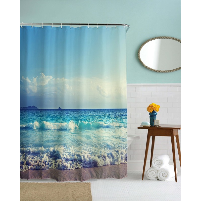 goodbath Extra Long Shower Curtain 200cm drop,Ocean Beach Seaside Sunset