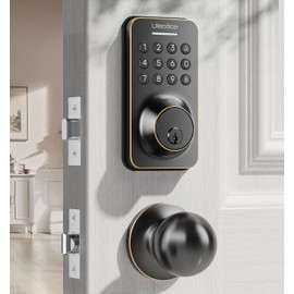 Keyless Entry Door Lock Deadbolt with Handle Set, Door Locks for Front Door, Keypad Code with Handle, Smart Door Knob, Auto Lock, Code Door Lock with Installation Guide (Oil Rubbed Bronze)