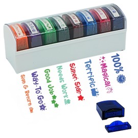 4E's Novelty 8 Pcs Teacher Stamps for Classroom Grading, Self Inking Teacher Stamp with Signs, Multicolor Grading Stamps for Teachers Elementary, School Stamp for Kids, Homework Stamp Set Bulk