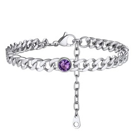 Stainless Steel Cuban Links Crystal Anklet For Women February Birthstone Ankle Bracelets