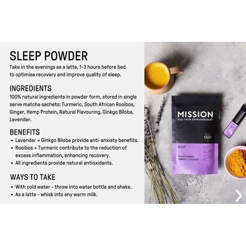 Sleep Matcha Tea (30 Sachets) | Rooibos Powder with Turmeric