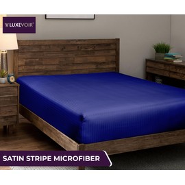 Luxevoir® Single Fitted Sheet - Ultrasoft Satin Stripe Microfiber - 40 CM Extra Deep Skirt - Hypoallergenic - Breathable & Noiseless - Single 90x190+40 cm (Blue, Single)