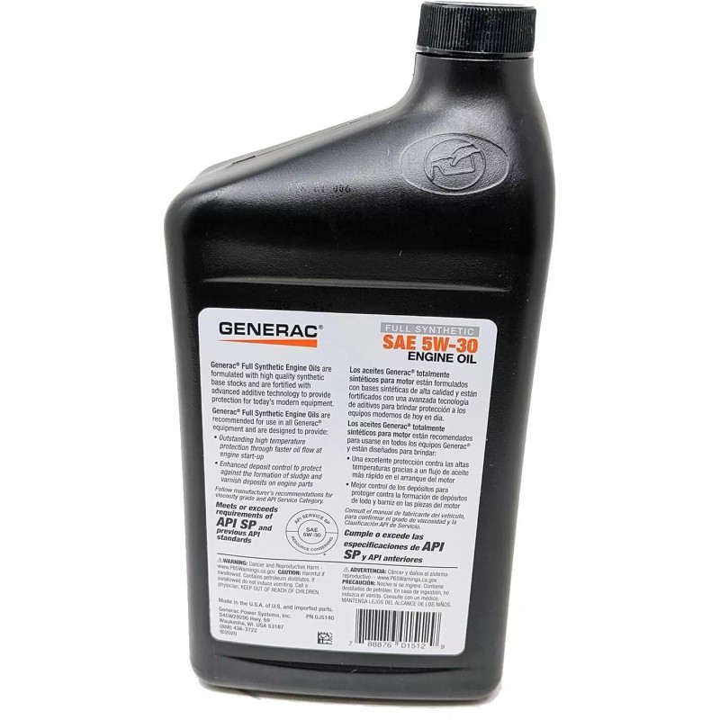 Generac 5W-30 Full Synthetic Oil Change Kit 2 Quarts oil