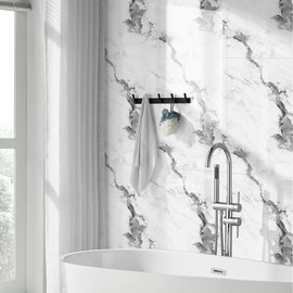 10pcs Marble Peel and Stick Waterproof Wall Panels,Heat-Resistant Backsplash Tile, 23.6"x11.8" PVC Foam Wall Sticker for Kitchen,Living Rooms,Bedrooms TV Walls,Grey White (Not Real Tile 19.4 Sq. Ft.)