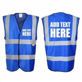 Brook Hi Vis Custom Printed Blue Hi Vis Safety Vest Waistcoat, Personalise Front and Back, Brand Your Company Logo, X Large