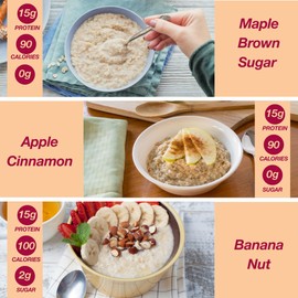 ProtiDIET High Protein Oatmeal Variety Pack - Apple Cinnamon, Maple Brown Sugar and Banana Nut - 7 Pouches Each Box