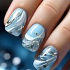 Rchovsam Blue Marble Press on Nails Short Square Nails Press