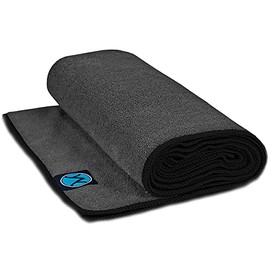 Youphoria Yoga Towel Microfiber Non Slip Yoga Mat Towel 24 x 72, Gray Towel/Black Stitching