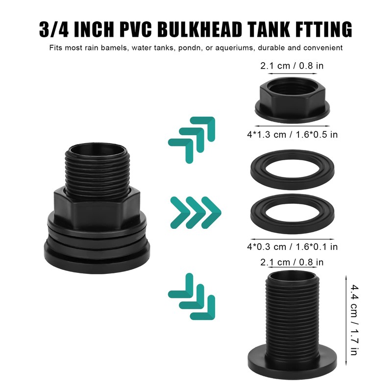 AIEX 4pcs PVC Bulkhead Fitting, Double Threaded Bulkhead Water Tank