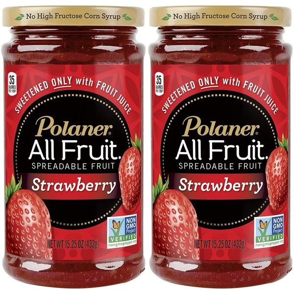 Polaner Strawberry All Fruit, Spreadable Fruit Strawberry, Sweetened Only With Fruit Juice, 10oz Glass Jar (Pack of 2, Total of 20 oz)