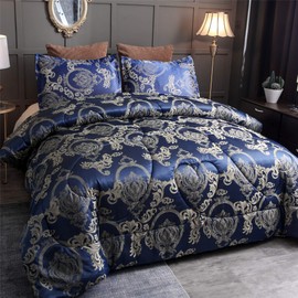 Raytrue-X King Comforter Set Silk Blanket All Season Bed Comforter King Set Royal Blue Jacquard Quilt Soft Microfiber Bedding Sets Matching 2 Pillow Shams(King, 104x90 inches)