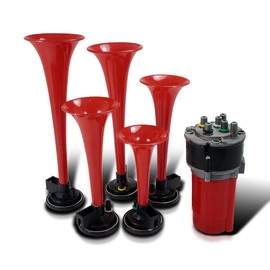 Spec-D Tuning 5PC 125Db Musical Red Trumpets Dukes Of Hazzard 12V Dixie Horn w/Air Compressor