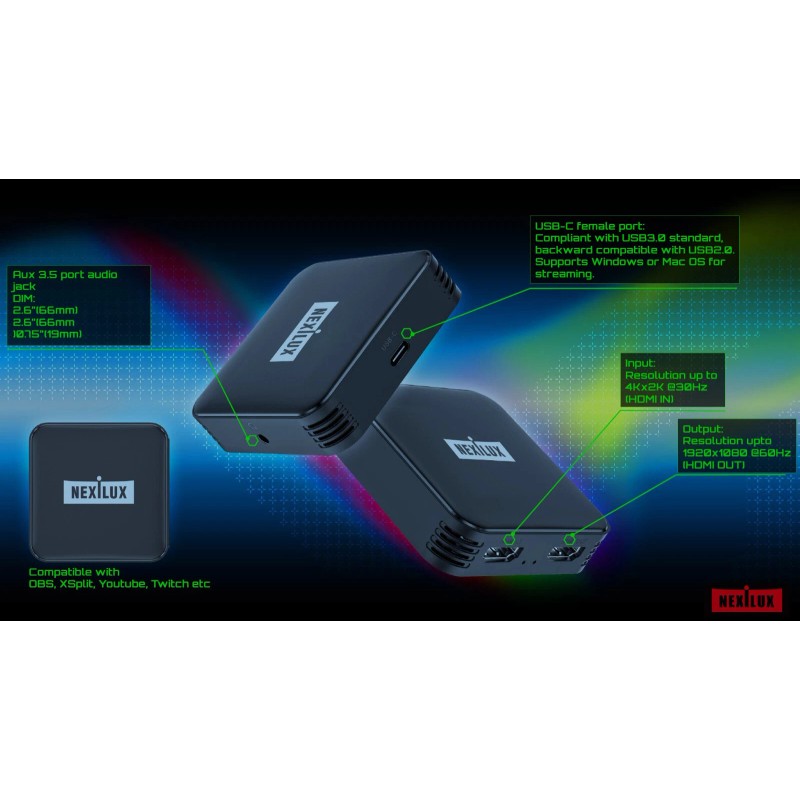 NEXILUX 4K USB HDMI Video Capture Card for Livestreaming &