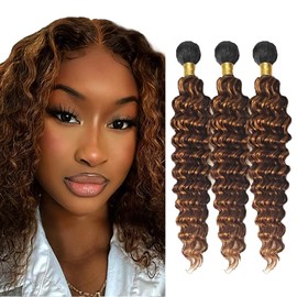 P4/30 Bundles Ombre Brown Bundles Highlight Human Hair Bundle Brown Deep Wave Bundle 14 16 18 inch Double Weft 300g