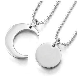 COOLSTEELANDBEYOND A Pair Couples Lovers Steel Moon and Sun Matching Pendant Necklace for Man Woman Friends(CA)