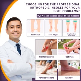 Plantillas ortopédicas para soporte de arco para estar de pie todo el día DynWalker tendinitis, supinación, fascitis plantar, metatarsalgia, soporte de arco alto para mujeres y hombres M