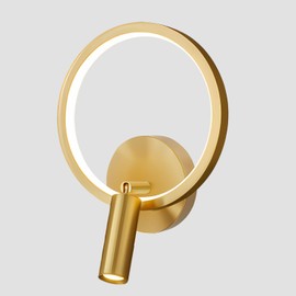 KCO Gold Round Wall Sconce Indoor Modern LED Wall Light Fixture Wireless Wall Mounted Light Vintage Vanity Bathroom Wall Lamp Brass Bedroom Bedside Wall Lamp