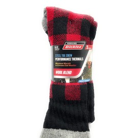Dickies Genuine Men’s 3-Pairs Steel Toe Crew Performance Thermals Socks, Wool Blend , Multicolor (Red, Black & Gray) Pack of 1