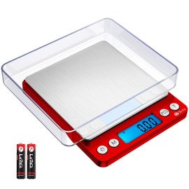 AMIR Upgraded Digital Kitchen Scale, 500g Mini Pocket Jewelry Scale, Cooking Food Scale with Back-Lit LCD Display, 2 Trays, 6 Units, Auto Off, Tare, Stainless Steel (Batteries Included)