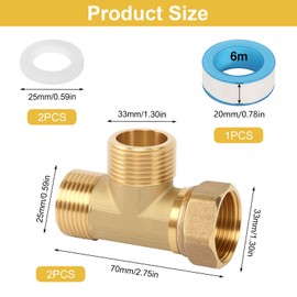 2 Stück T-Stück 3/4 Zoll, Messing T-Stück 90° T Stück Wasseranschluss, 3/4" Gewindefitting 3 Wege Verbindungsstück Messingfitting für Klimaanlage Kälteanlage
