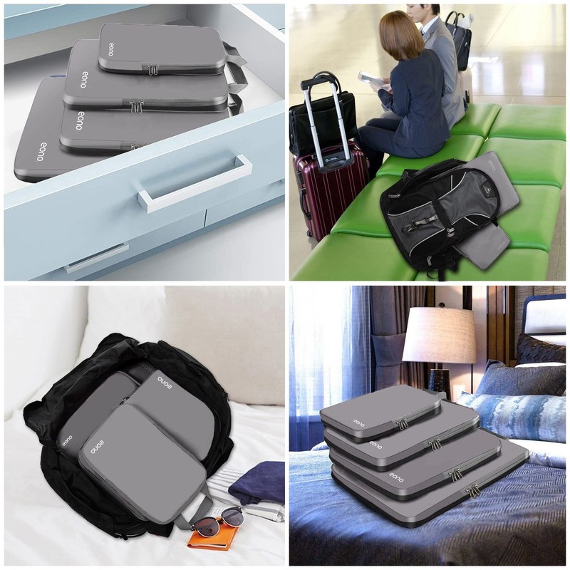 Eono Compression Packing Cubes, Luggage Organiser Set, Extensible Suitcase Organiser,