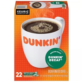 Dunkin' Donuts DECAF Keurig Single-Serve K-Cup Pods, Medium Roast, Box 22 K-Cup