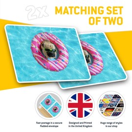 Rectangle Stickers(Set of 2) 7.5cm - Pool Party Pug Puppy Donuts Fun Decals for Laptops,Tablets,Luggage,Scrap Booking,Fridges, 16011