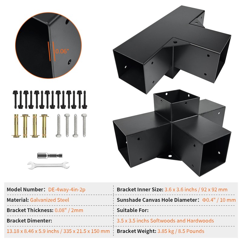 DEVALLEY 4-Way Pergola Brackets Kit, DIY Right Corner Woodwork Brackets
