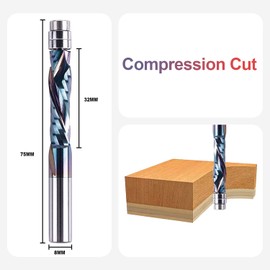 SpeTool Flush Cutter 8 mm Shaft Spiral Groove Cutter Extra Long Copy Cutter for Routers Up & Down Compression 32 mm Cutting Length SPE-X Coating Solid Carbide Double Ball Bearing Bottom for